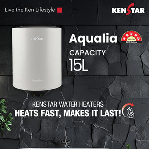 KENSTAR Aqualia 15 Ltr. |Glasslined Tank|Free Connection Pipes|Free Installation|5 Star