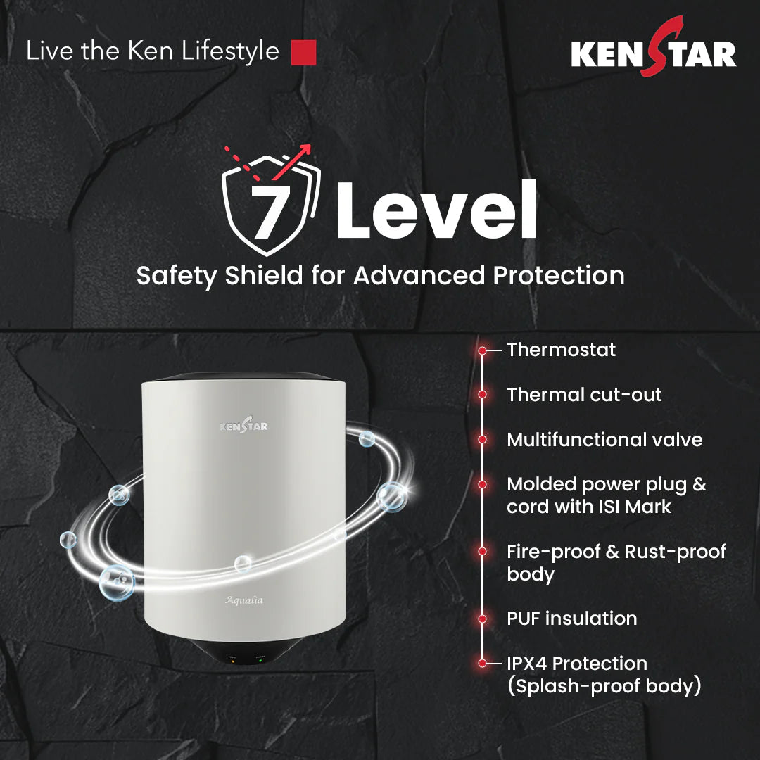 KENSTAR Aqualia 10 Ltr. |Glasslined Tank|Free Connection Pipes|Free Installation|5 star
