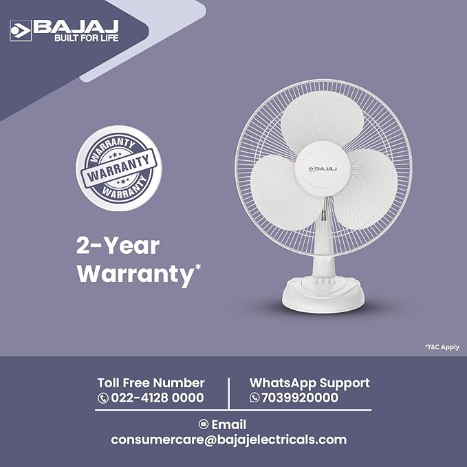 Bajaj Frore Neo Table Fan 400 MM | Table Fans For Home & Office | Aerodynamically Balanced Blades | 100% Copper Motor | High Air Delivery | 3-Speed Control | 2-Yrs Warranty 【White】