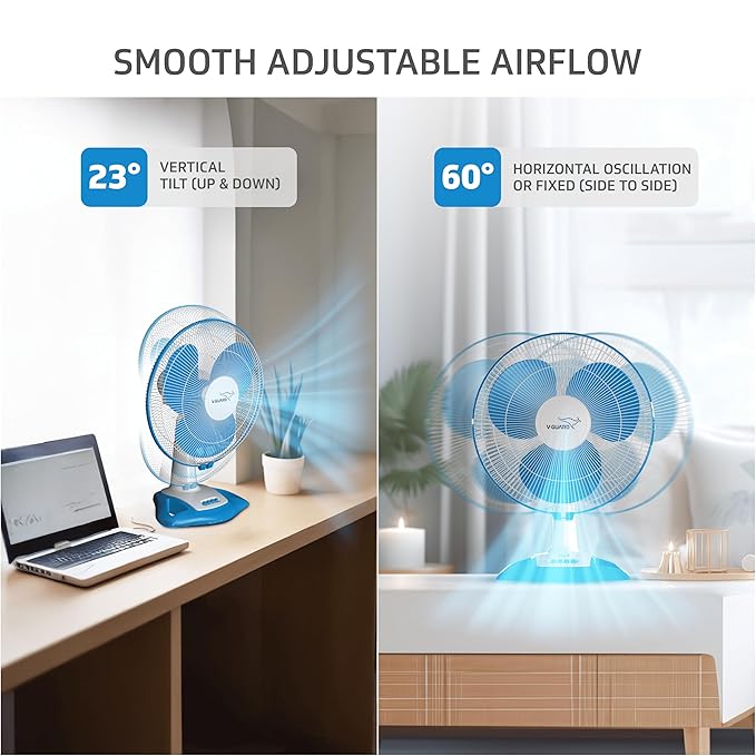 V-Guard Esfera Table Fan | 3 Speed Settings | 1350 RPM Powerful Motor | Corrosion Resistant Powder-Coated Metal Guards | White Blue | 40cm (400mm)