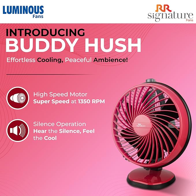 RR Signature Buddy Hush Silent 230 mm Table and Wall Mountable Best for Home and Office Use, (3 Year Manufacturer Warranty, Playful Pink)