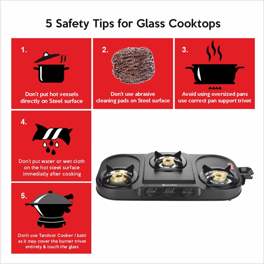 UCOOK JUNTO By United Ekta Engg. CS7003 3-Burner MS Euro Coated Body Steel Cooktop, Black