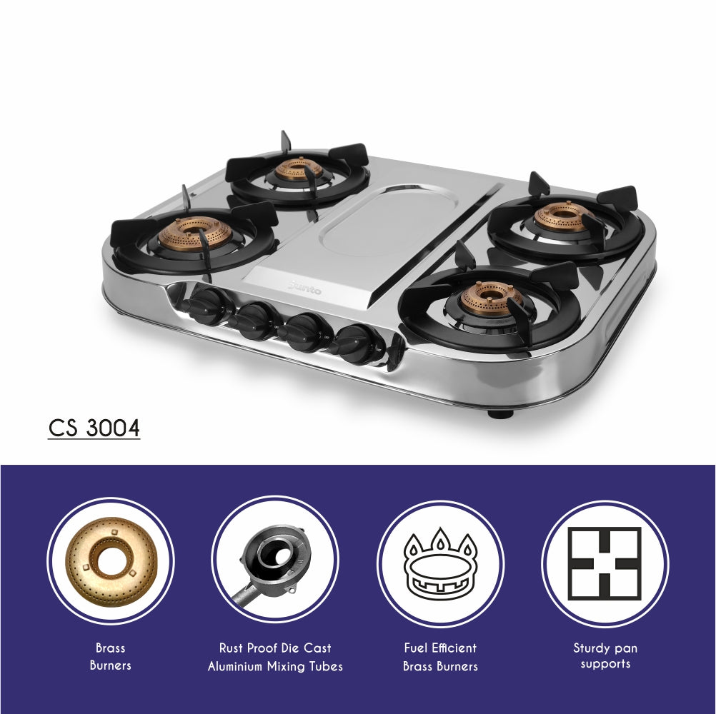 UCOOK JUNTO By United Ekta Engg. CS3004 Series 4-Burner Steel Cooktop, Silver