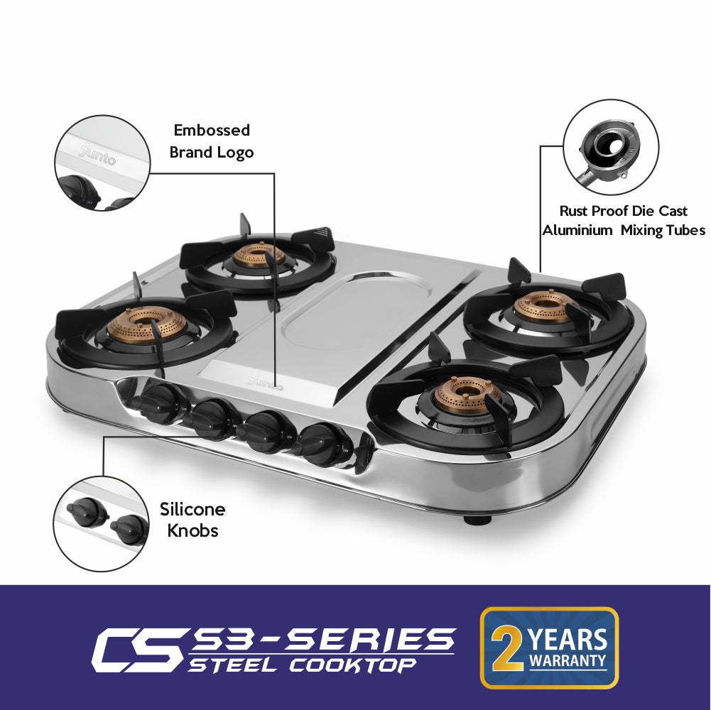 UCOOK JUNTO By United Ekta Engg. CS3004 Series 4-Burner Steel Cooktop, Silver