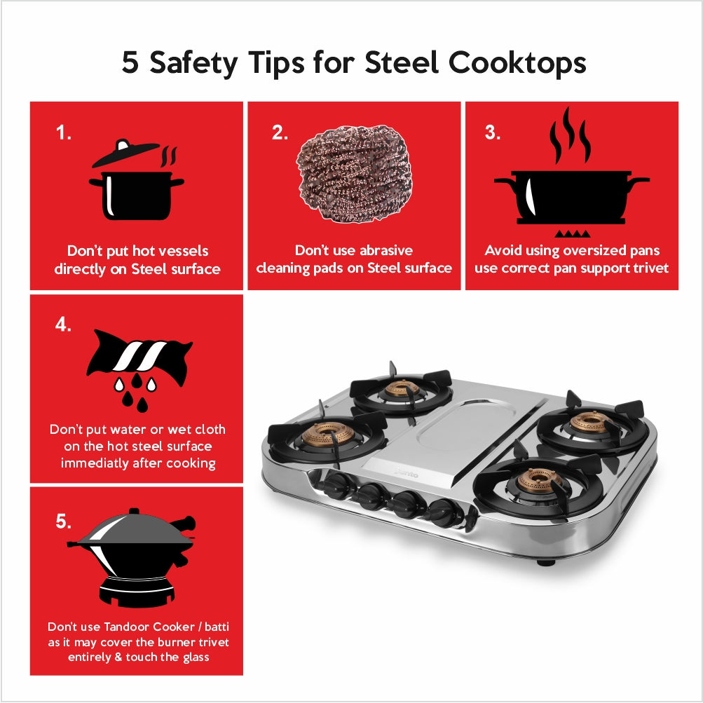 UCOOK JUNTO By United Ekta Engg. CS3004 Series 4-Burner Steel Cooktop, Silver