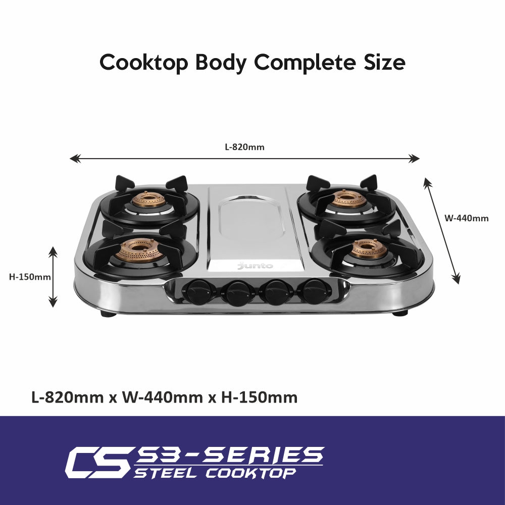 UCOOK JUNTO By United Ekta Engg. CS3004 Series 4-Burner Steel Cooktop, Silver