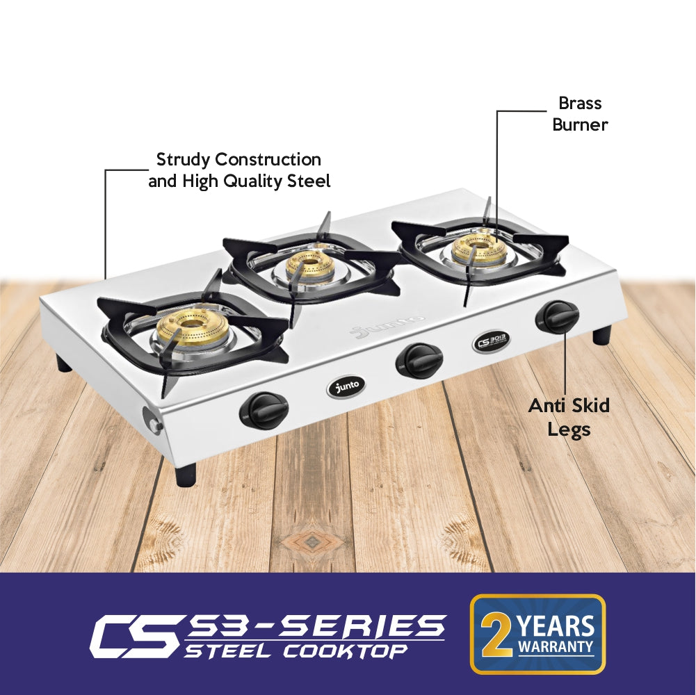 UCOOK JUNTO By United Ekta Engg. CS3013 Series Three Burners Steel cooktop, Silver