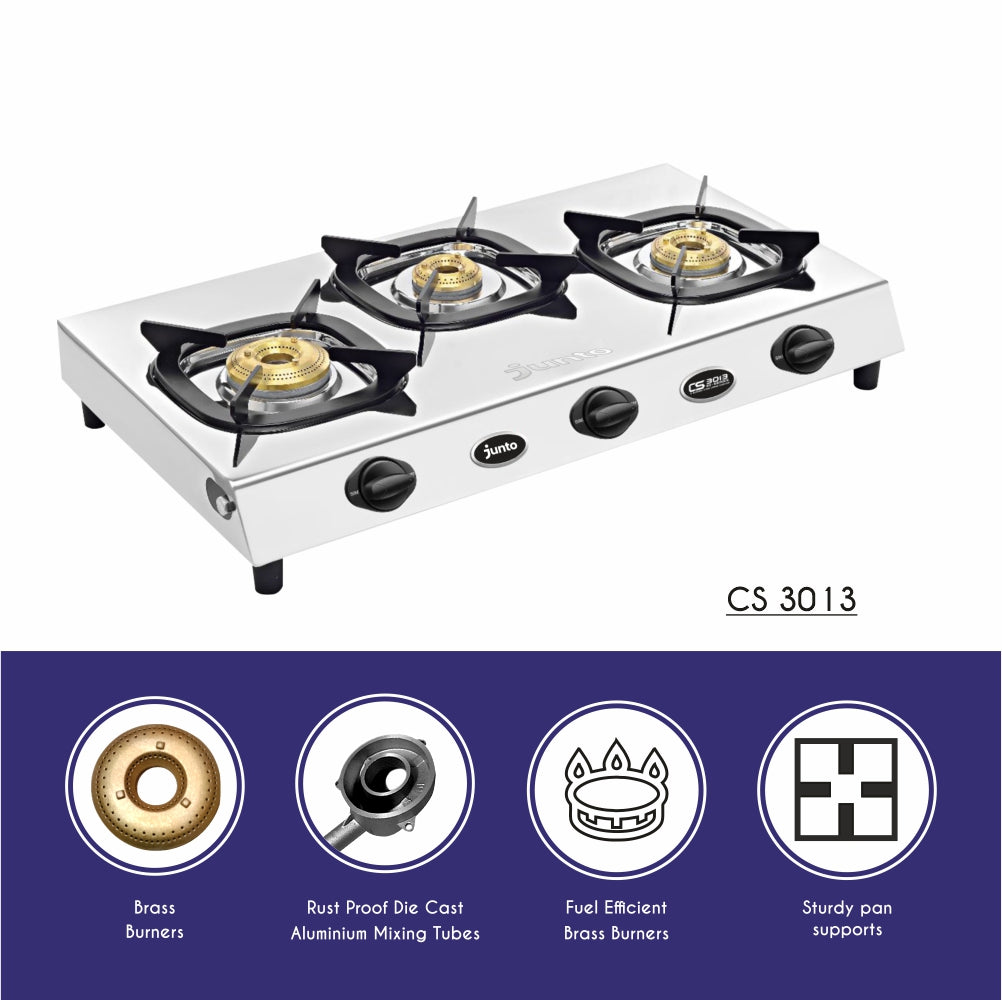 UCOOK JUNTO By United Ekta Engg. CS3013 Series Three Burners Steel cooktop, Silver