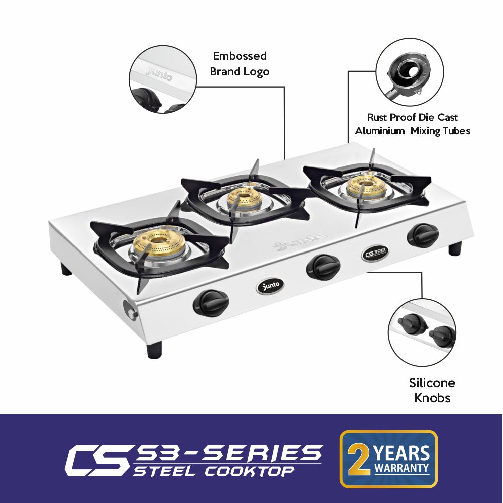 UCOOK JUNTO By United Ekta Engg. CS3013 Series Three Burners Steel cooktop, Silver