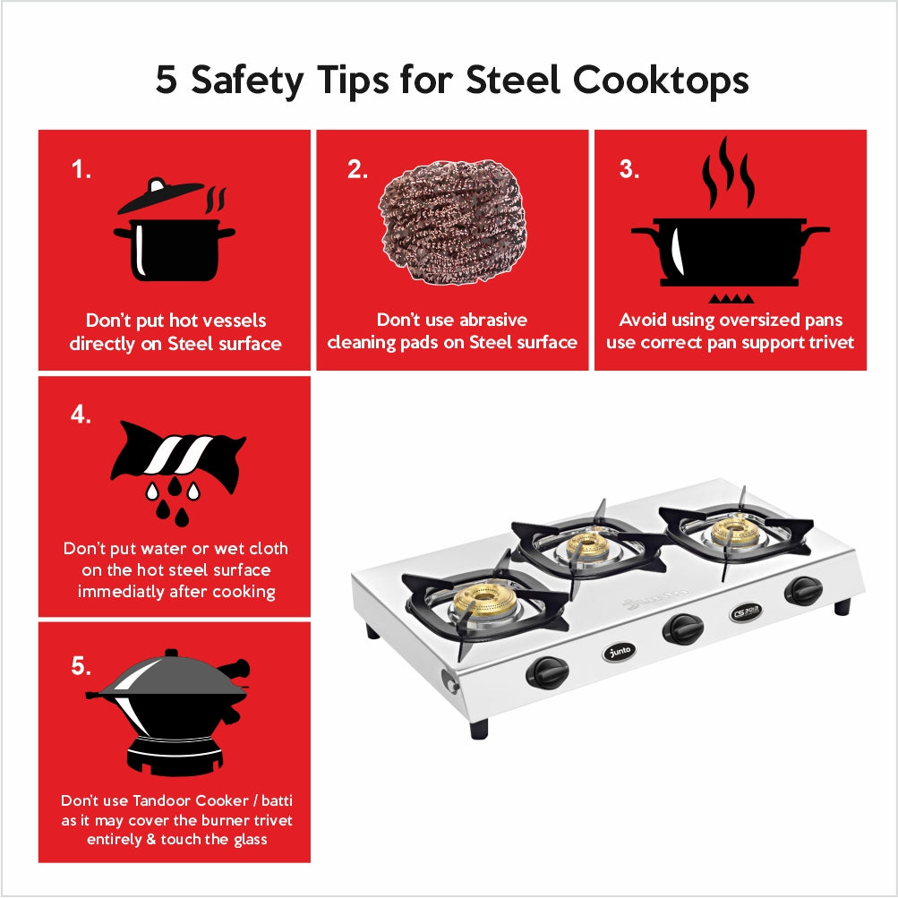 UCOOK JUNTO By United Ekta Engg. CS3013 Series Three Burners Steel cooktop, Silver