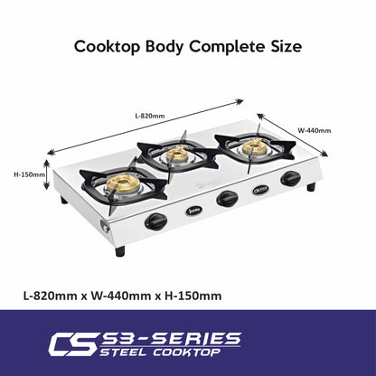 UCOOK JUNTO By United Ekta Engg. CS3013 Series Three Burners Steel cooktop, Silver