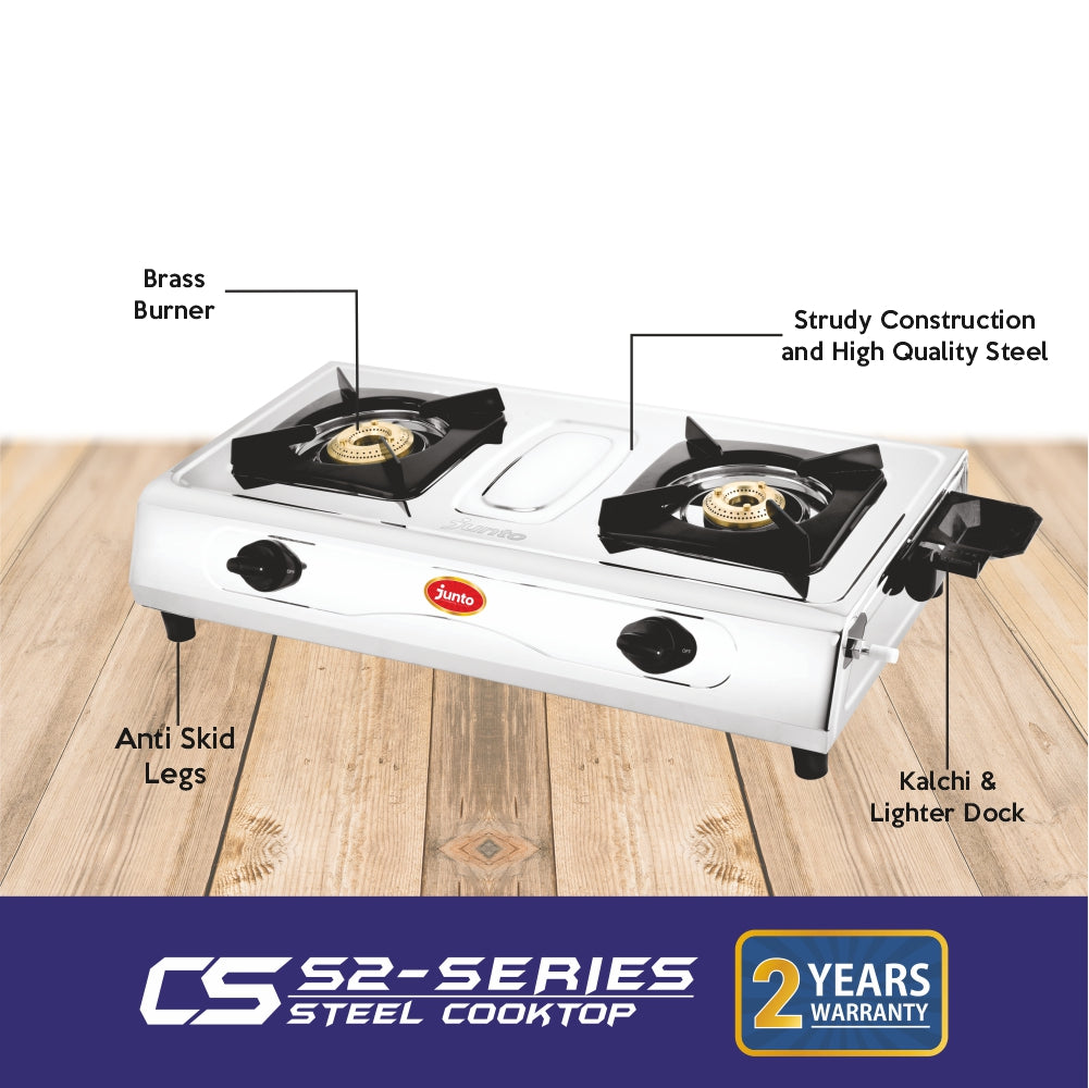 UCOOK JUNTO By United Ekta Engg. CS2002 Series 2-Burner Steel Cooktop, Silver