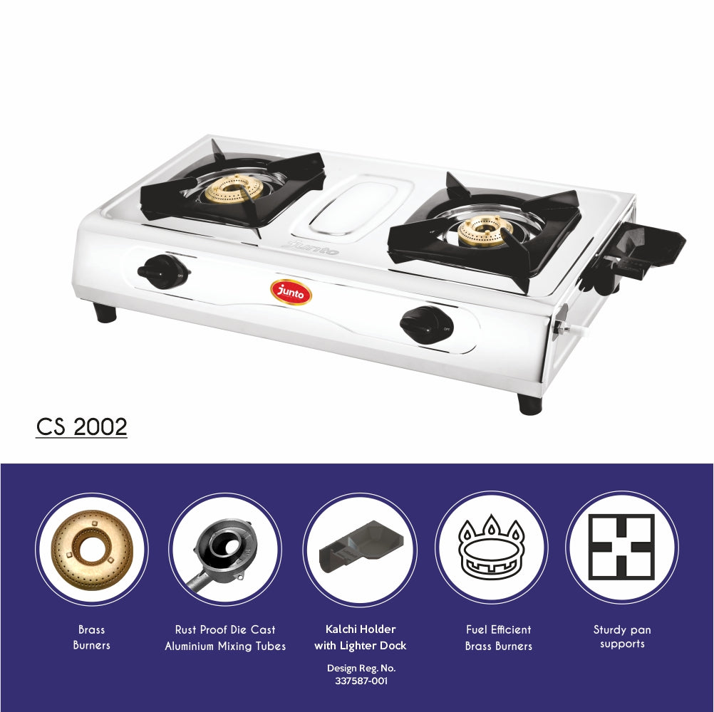 UCOOK JUNTO By United Ekta Engg. CS2002 Series 2-Burner Steel Cooktop, Silver