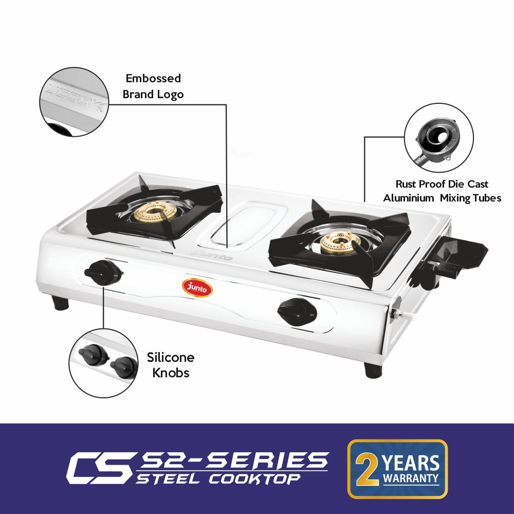 UCOOK JUNTO By United Ekta Engg. CS2002 Series 2-Burner Steel Cooktop, Silver