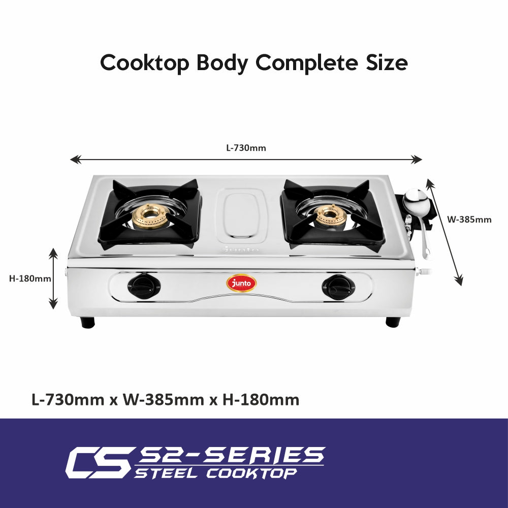 UCOOK JUNTO By United Ekta Engg. CS2002 Series 2-Burner Steel Cooktop, Silver
