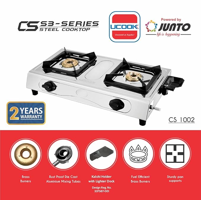 UCOOK JUNTO Basic CS1002 2B Series 2 Burners Gas Stove Stainless Steel Cooktop