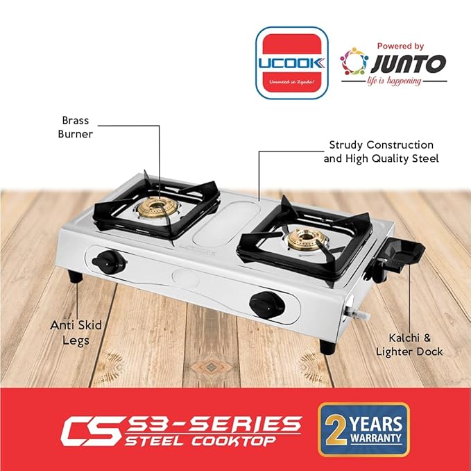 UCOOK JUNTO Basic CS1002 2B Series 2 Burners Gas Stove Stainless Steel Cooktop