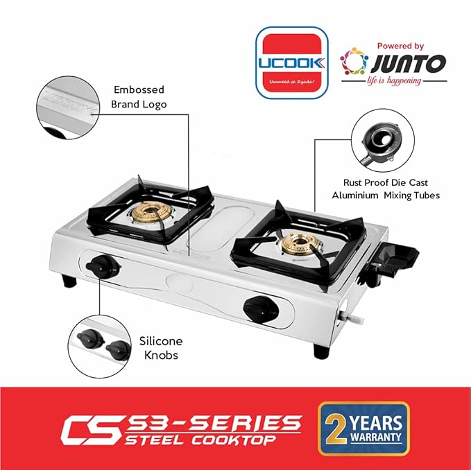 UCOOK JUNTO Basic CS1002 2B Series 2 Burners Gas Stove Stainless Steel Cooktop