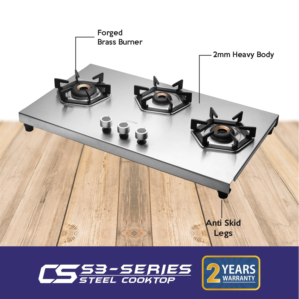 UCOOK JUNTO By United Ekta Engg. CST6003 Three Burners Steel cooktop, Silver. (3 Burners)