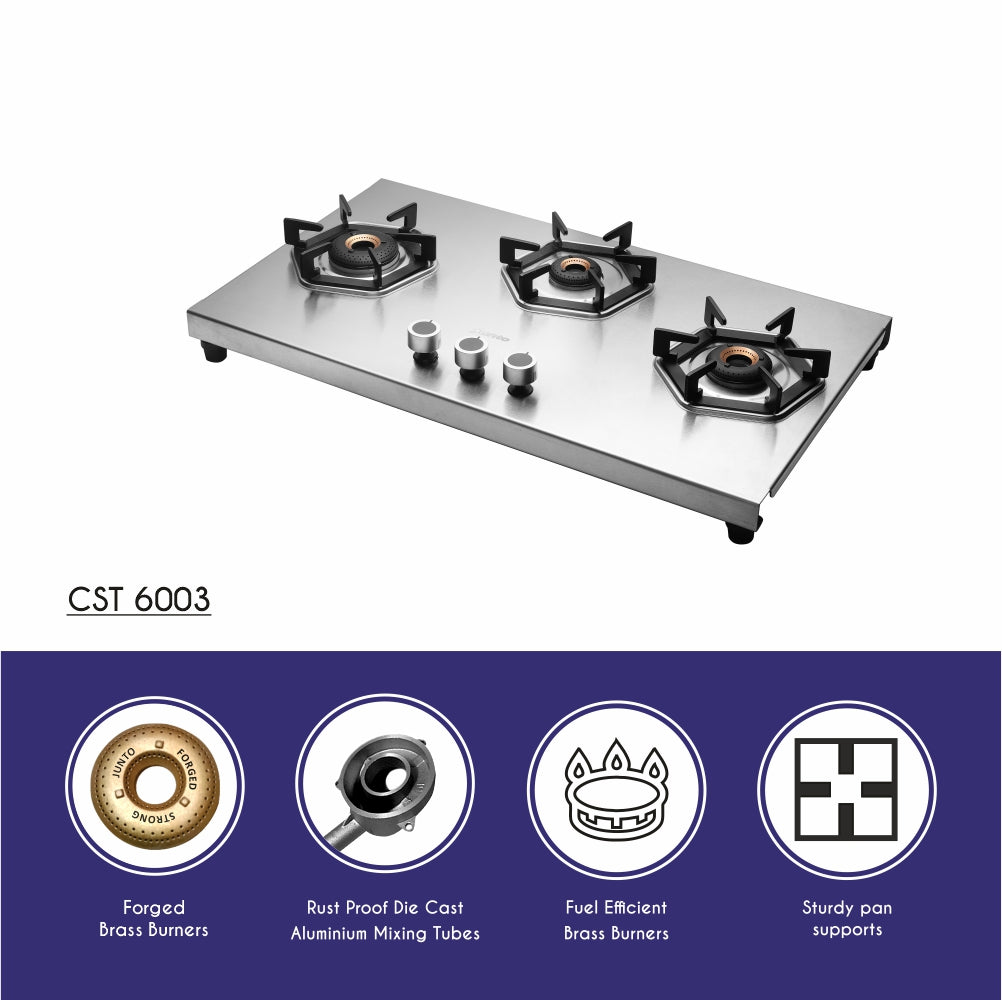 UCOOK JUNTO By United Ekta Engg. CST6003 Three Burners Steel cooktop, Silver. (3 Burners)