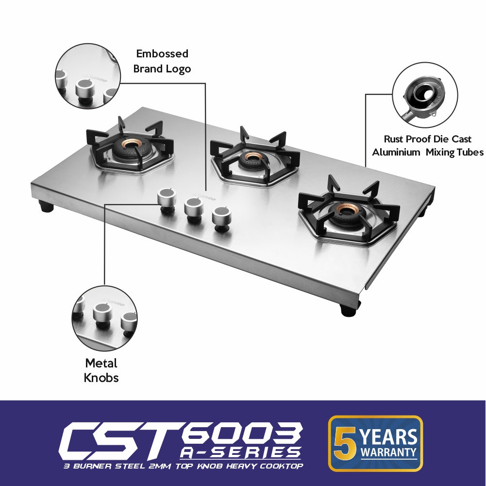 UCOOK JUNTO By United Ekta Engg. CST6003 Three Burners Steel cooktop, Silver. (3 Burners)