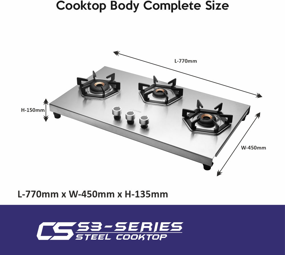 UCOOK JUNTO By United Ekta Engg. CST6003 Three Burners Steel cooktop, Silver. (3 Burners)
