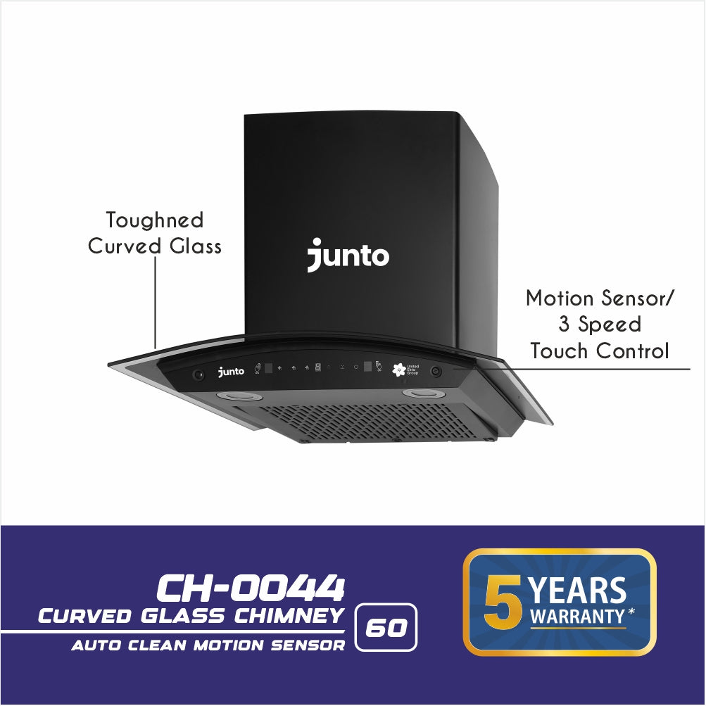 UCOOK JUNTO By United Ekta Engg. CH0044|Curved Glass Kitchen Chimney , Black
