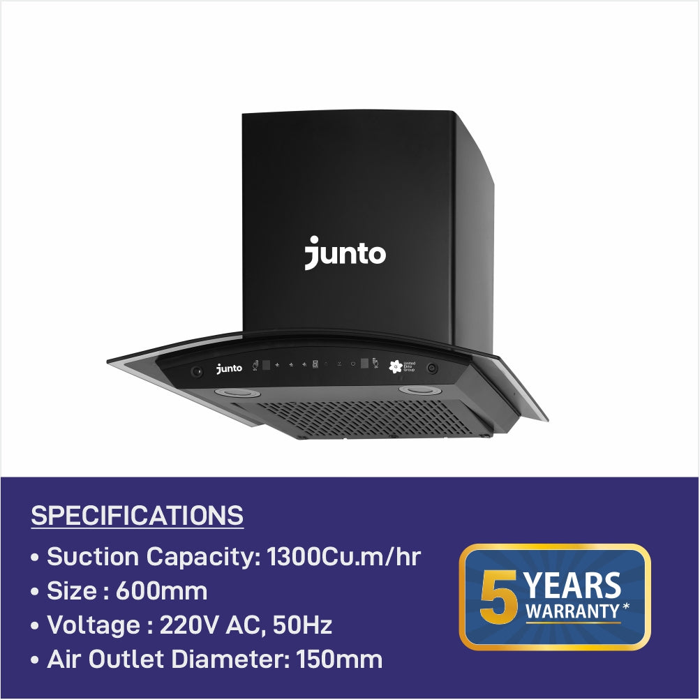 UCOOK JUNTO By United Ekta Engg. CH0044|Curved Glass Kitchen Chimney , Black