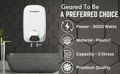 Crompton Rapid Jet 3-L Instant Water Heater with Advanced 4 level Safety (White),Wall