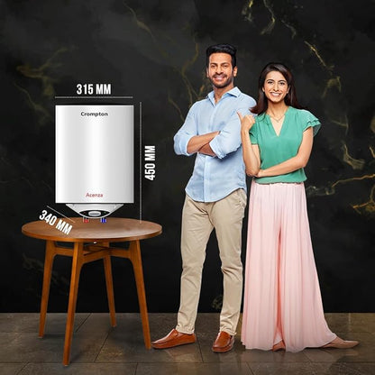 Crompton Acenza Plus 15L Storage Water Heater, ASWH-6115 | 4 Star BEE Rated | Superior Glassline Coated Tank | 8 Bar Pressure | Copper Heating Element | Advanced 3-Level Safety | White
