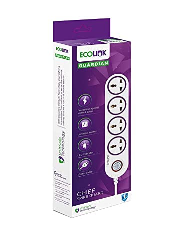 EcoLink 4 Way Extension Board/Cord, Multi Socket Spike Guard 6A | Extension Board With Led Indicator | Cable Length: 1.5 Meter |