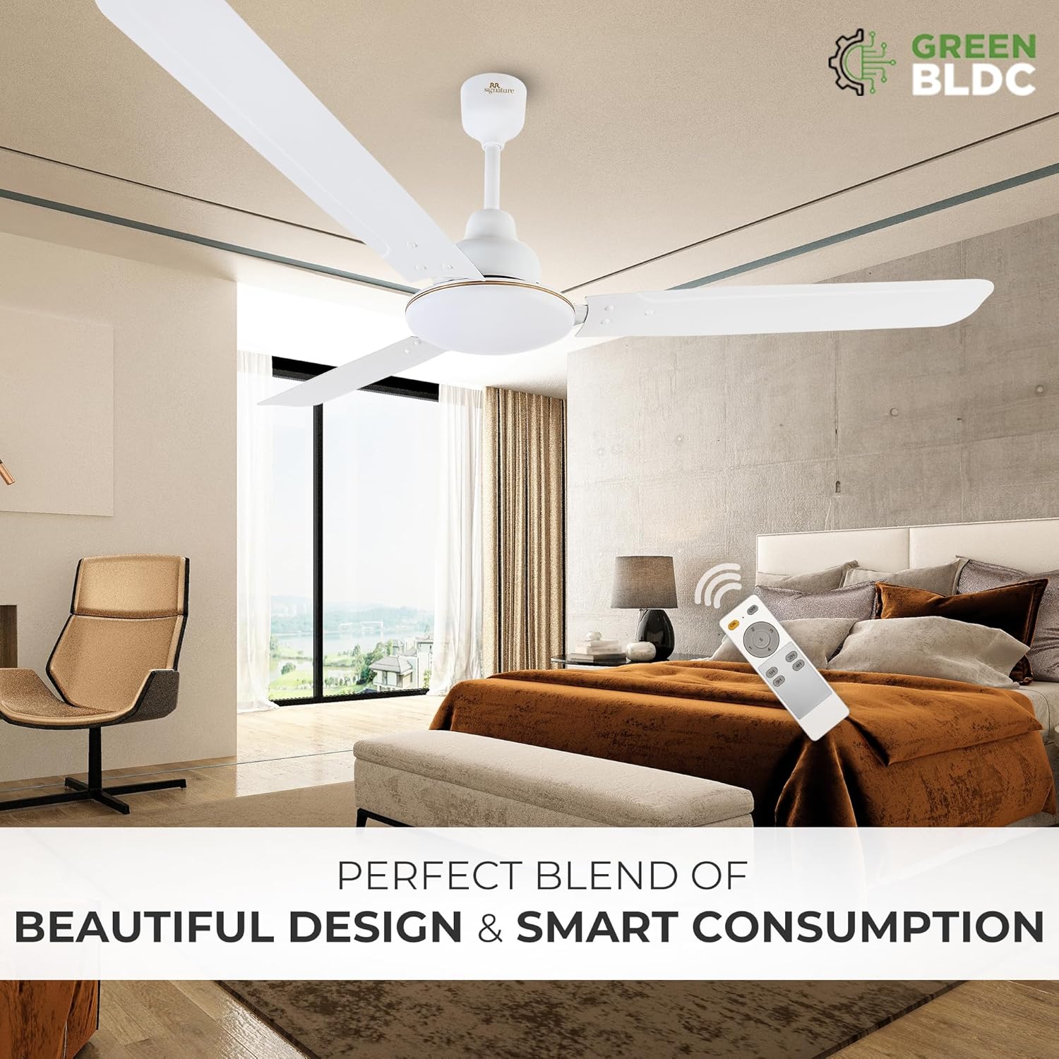 RR Signature 1200 MM Effaire BLDC Fan with Remote, 60% Energy Savings, Ceiling Fan for Home, 3+2 Year Warranty (White)