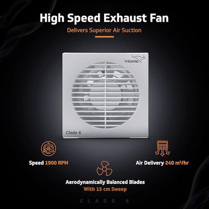 V-Guard ENLACE Neo 6 Exhaust Fan | 1900 RPM | Noiseless | Energy Efficient | 2 Year Warranty | 15cm (150 mm) Sweep | (White)