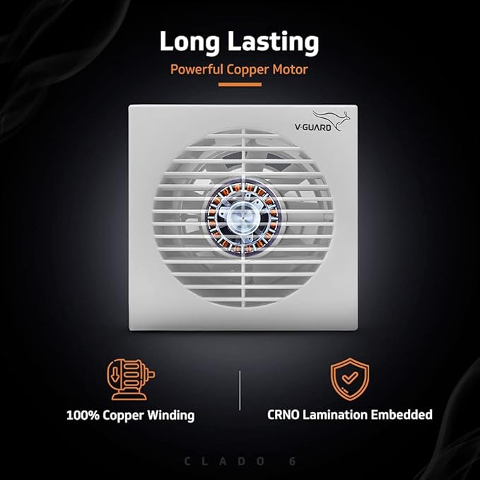 V-Guard ENLACE Neo 6 Exhaust Fan | 1900 RPM | Noiseless | Energy Efficient | 2 Year Warranty | 15cm (150 mm) Sweep | (White)