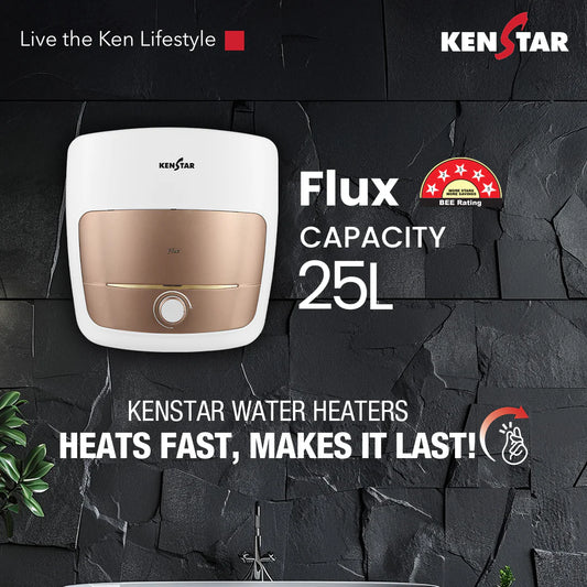 KENSTAR Flux 25 Ltr.|Glasslined Tank|Free Connection Pipes|Free Installation|5 Star