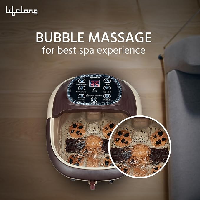 Lifelong Foot Spa Massager with 8 Auto Rollers, Heat, Bubble Therapy, Digital Panel & Callus Remover- Pedicure Spa Tub for Home Use-Deep Soothing Foot Bath for Pain Relief, Detox & Foot Care