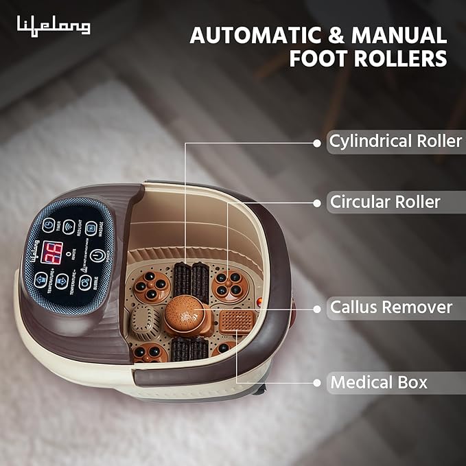 Lifelong Foot Spa Massager with 8 Auto Rollers, Heat, Bubble Therapy, Digital Panel & Callus Remover- Pedicure Spa Tub for Home Use-Deep Soothing Foot Bath for Pain Relief, Detox & Foot Care