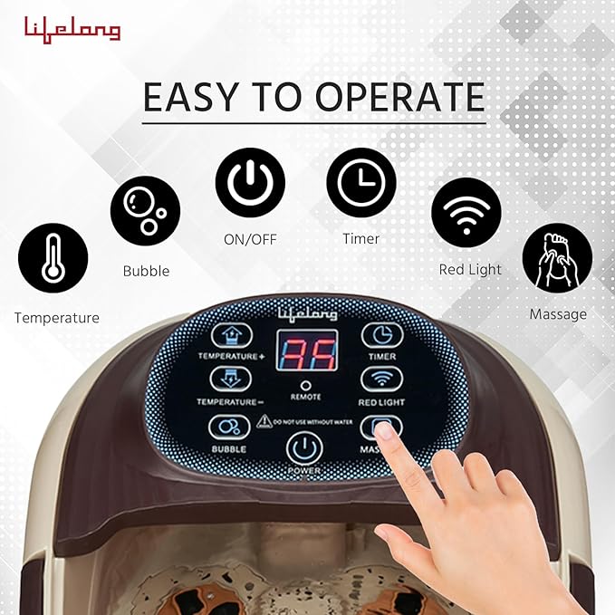 Lifelong Foot Spa Massager with 8 Auto Rollers, Heat, Bubble Therapy, Digital Panel & Callus Remover- Pedicure Spa Tub for Home Use-Deep Soothing Foot Bath for Pain Relief, Detox & Foot Care