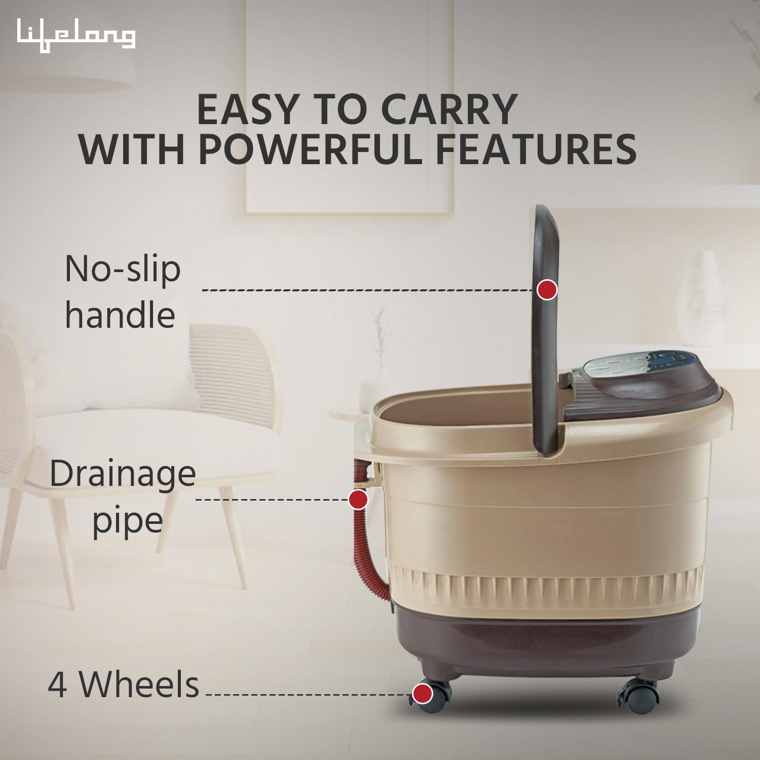 Lifelong Foot Spa Massager with 8 Auto Rollers, Heat, Bubble Therapy, Digital Panel & Callus Remover- Pedicure Spa Tub for Home Use-Deep Soothing Foot Bath for Pain Relief, Detox & Foot Care