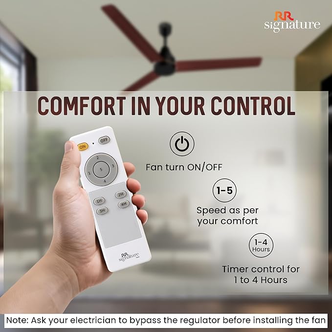 RR Signature INNOVO Motor 1200mm BLDC Ceiling Fan | Remote Control | 5-Star BEE Rated | High Air Delivery | Low Noise | Energy Efficient Design | 3+2-Year Warranty [BROWN]