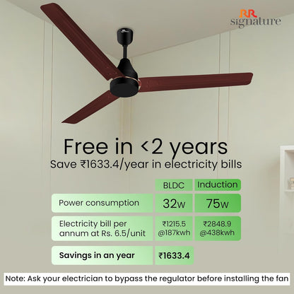 RR Signature INNOVO Motor 1200mm BLDC Ceiling Fan | Remote Control | 5-Star BEE Rated | High Air Delivery | Low Noise | Energy Efficient Design | 3+2-Year Warranty [BROWN]