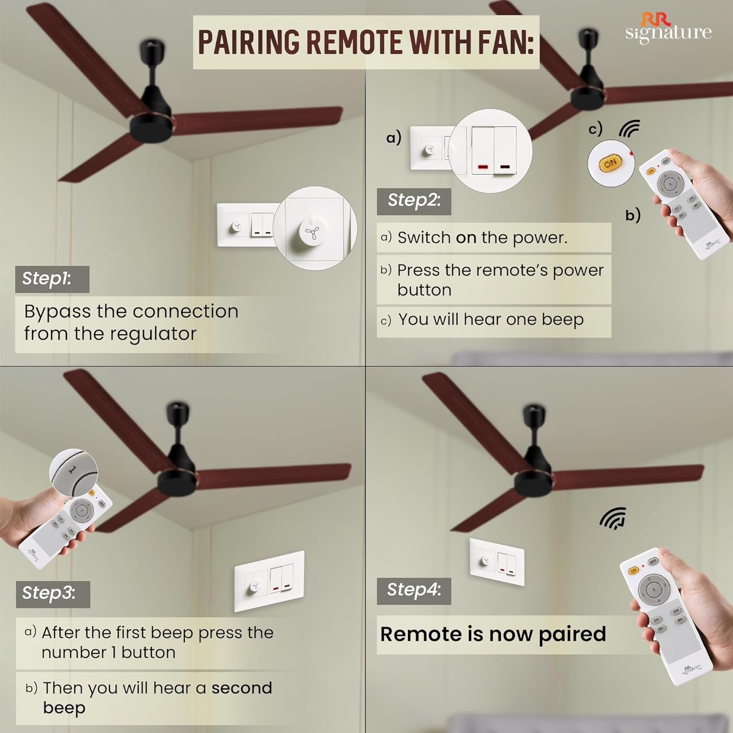 RR Signature INNOVO Motor 1200mm BLDC Ceiling Fan | Remote Control | 5-Star BEE Rated | High Air Delivery | Low Noise | Energy Efficient Design | 3+2-Year Warranty [BROWN]