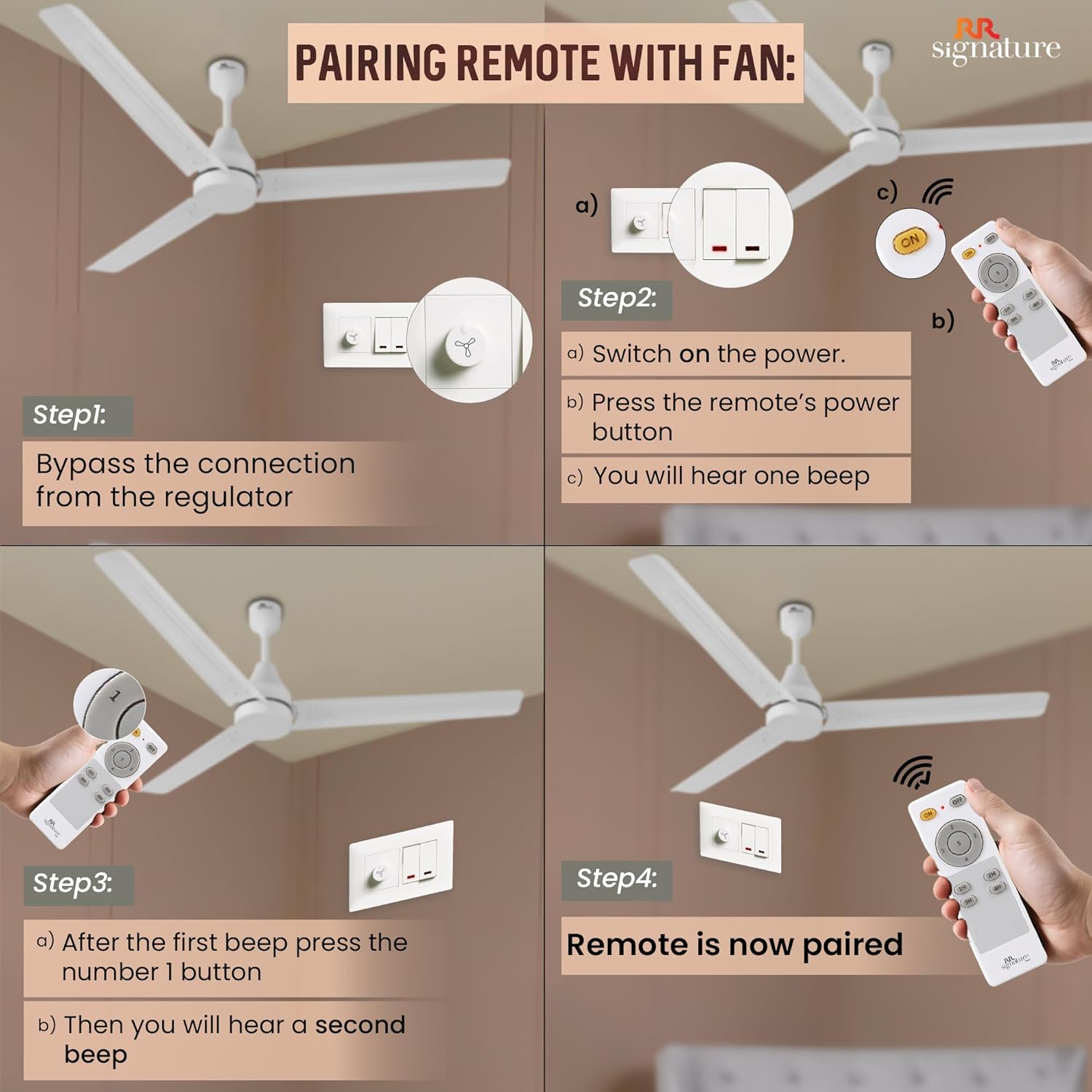 RR Signature INNOVO Motor 1200mm BLDC Ceiling Fan | Remote Control | 5-Star BEE Rated | High Air Delivery | Low Noise | Energy Efficient Design | 3+2-Year Warranty [WHITE]