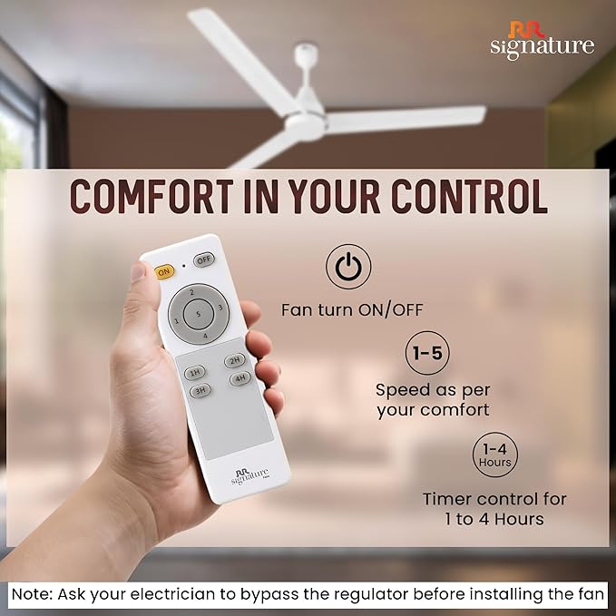 RR Signature INNOVO Motor 1200mm BLDC Ceiling Fan | Remote Control | 5-Star BEE Rated | High Air Delivery | Low Noise | Energy Efficient Design | 3+2-Year Warranty [WHITE]
