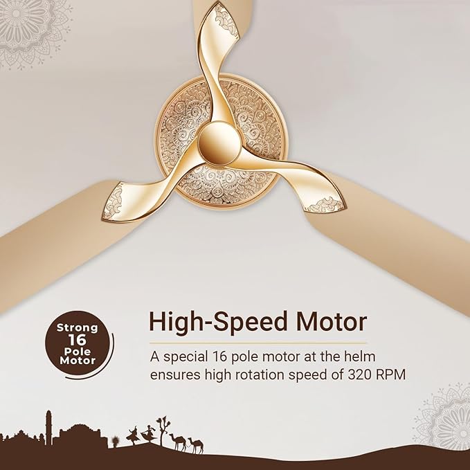 RR Signature Jaipur Mahal 1320mm Designer Ceiling Fan for Home and Office (5 Years Warranty, Thar Gold