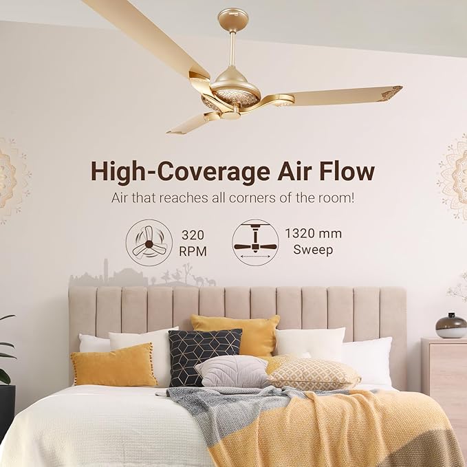 RR Signature Jaipur Mahal 1320mm Designer Ceiling Fan for Home and Office (5 Years Warranty, Thar Gold