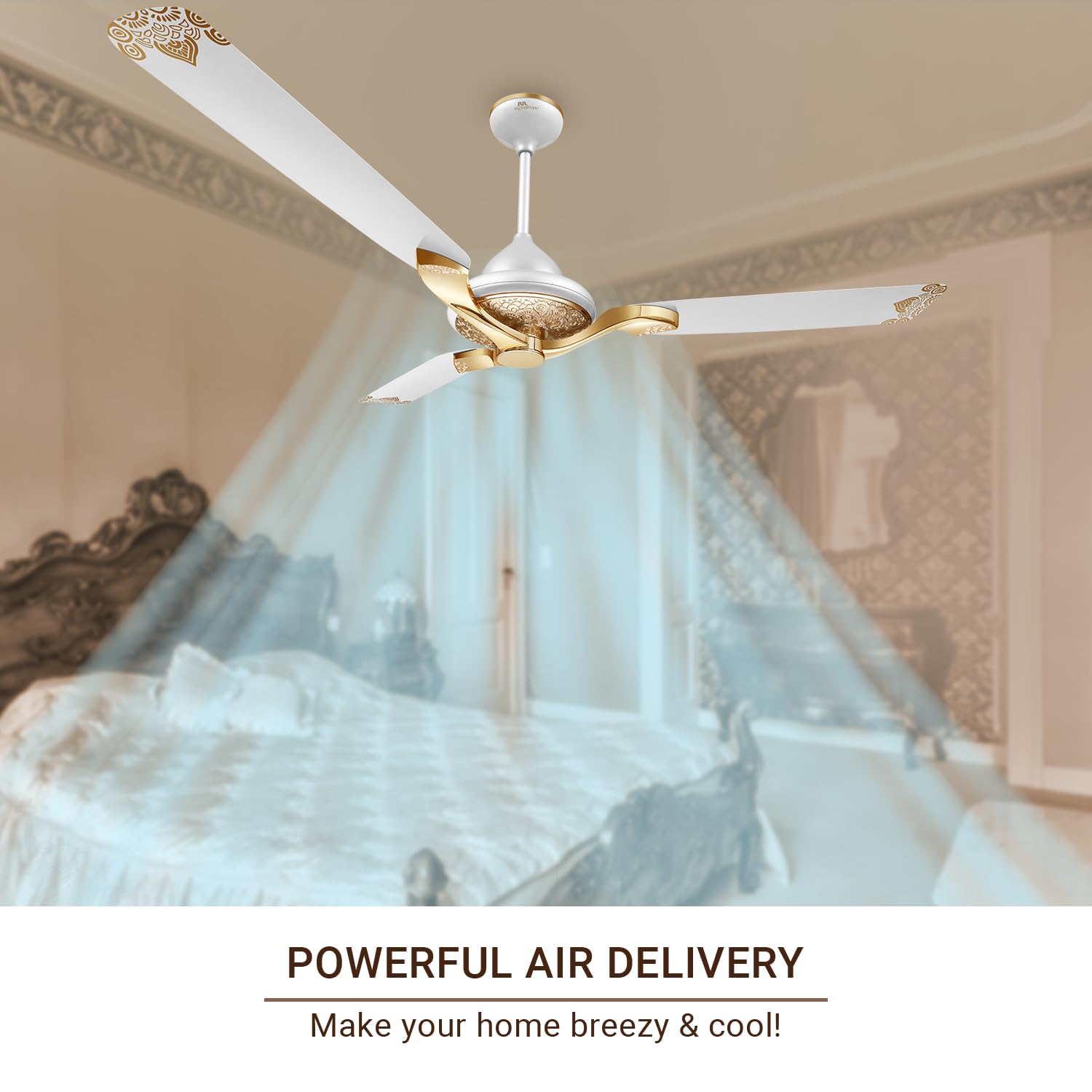 RR Signature Jaipur Mahal 1320mm Designer Ceiling Fan for Home and Office (5 Years Warranty, Agaria White)