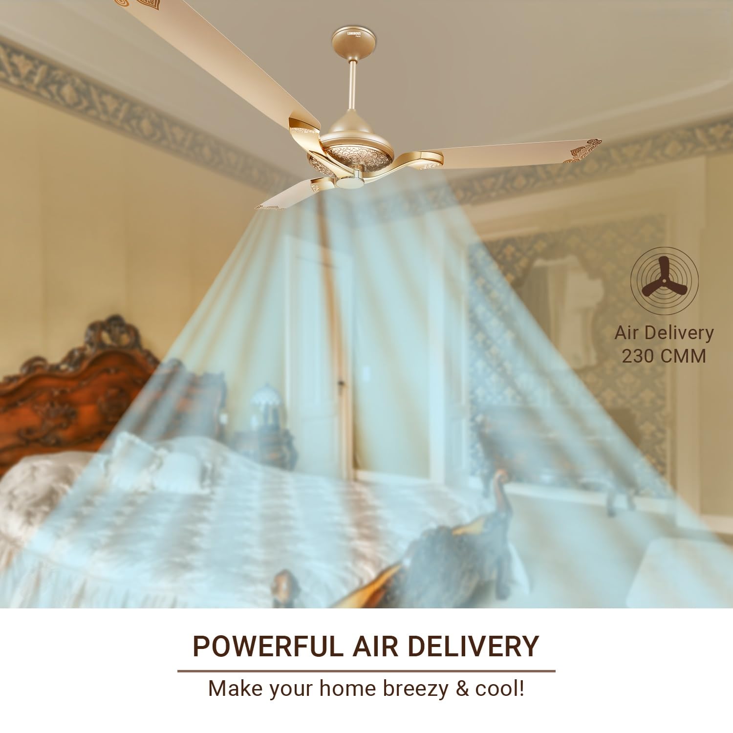 RR Signature Jaipur Mahal 1320mm Designer Ceiling Fan for Home and Office (5 Years Warranty, Thar Gold