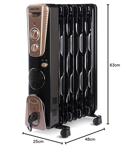 Kenstar 2400 Watts 9 Fins Oil Filled Radiator with PTC Fan Heater (BLACK GOLD)