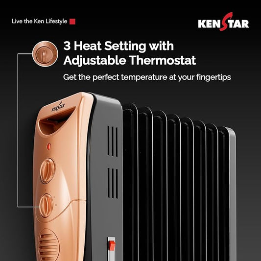 Kenstar 2400 Watts 9 Fins Oil Filled Radiator with PTC Fan Heater (BLACK GOLD)